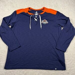 Fanatics New York Islanders Lace Up Hockey Long Sleeve T Shirt Mens XL Navy